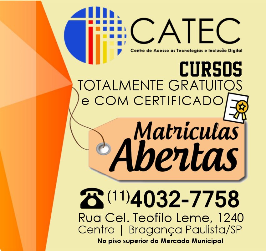 Matrículas abertas para o 2º semestre de 2017 dos cursos ministrados no Projeto Catec